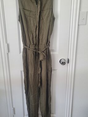 Sleeveless Utility Jumpsuit in Olive Green
